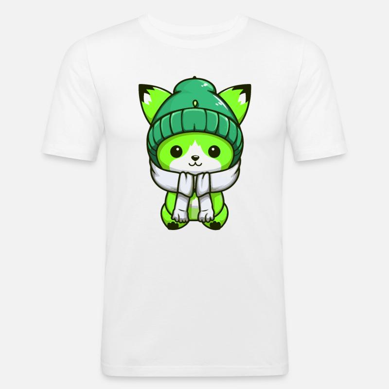 Fuchs Winter Comic - Männer Slim Fit T-Shirt - Weiß