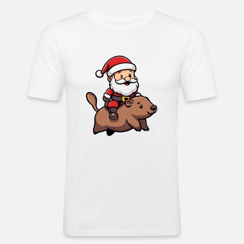 Biber Weihnachtsmann - Männer Slim Fit T-Shirt - Weiß