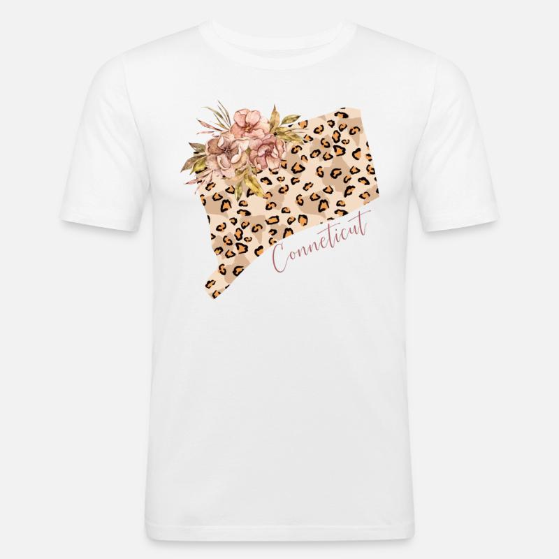 Leopard Print Map State Cenneticut - Men's Slim Fit T-Shirt - white