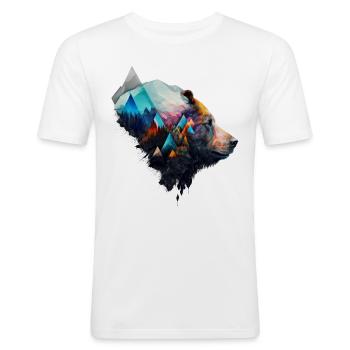 Ours Montagnes colorées Cadeau Homme Art Animal Zoo - T-shirt près du corps Homme - blanc - Devant - Nik (191cm)