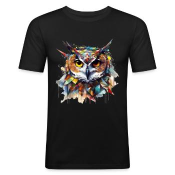 Eule Nachtvogel Vogel Tier Geschenk Kunst - Männer Slim Fit T-Shirt - Schwarz - Vorne - Nik (191cm)