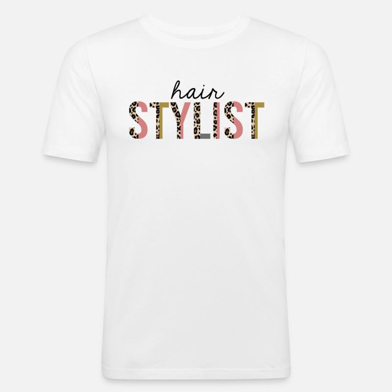 Friseur Leopard Print Funny - Männer Slim Fit T-Shirt - Weiß