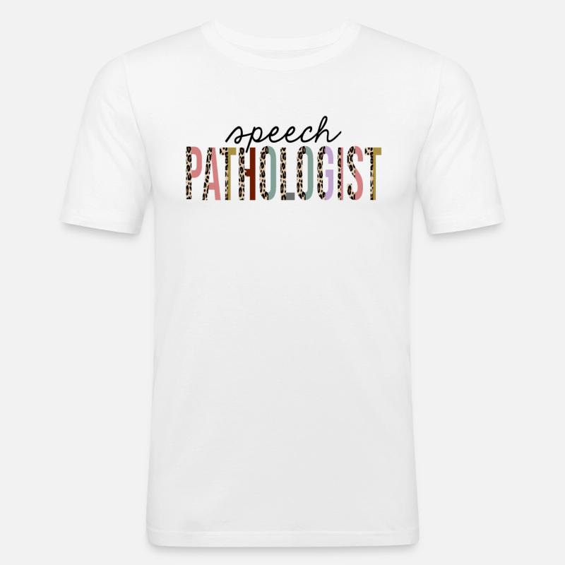 Speech Pathologist Leopard Print Funny - Men's Slim Fit T-Shirt - white