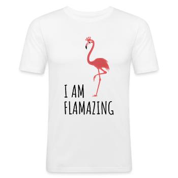 flamingo heartbeat pink bird oneleg heartbeat - Men's Slim Fit T-Shirt - white - Front - Nik (191cm)