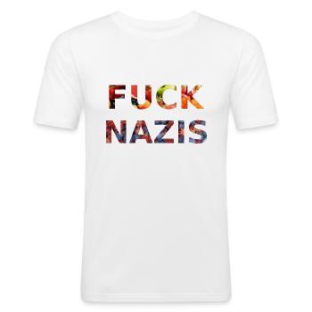 Fuck Nazis with Fruits - Männer Slim Fit T-Shirt - Weiß - Vorne - Nik (191cm)