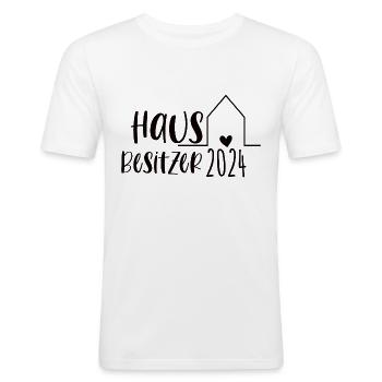 Hausbesitzer 2024 – Eigenheim Umzug Traumhaus - Männer Slim Fit T-Shirt - Weiß - Vorne - Nik (191cm)