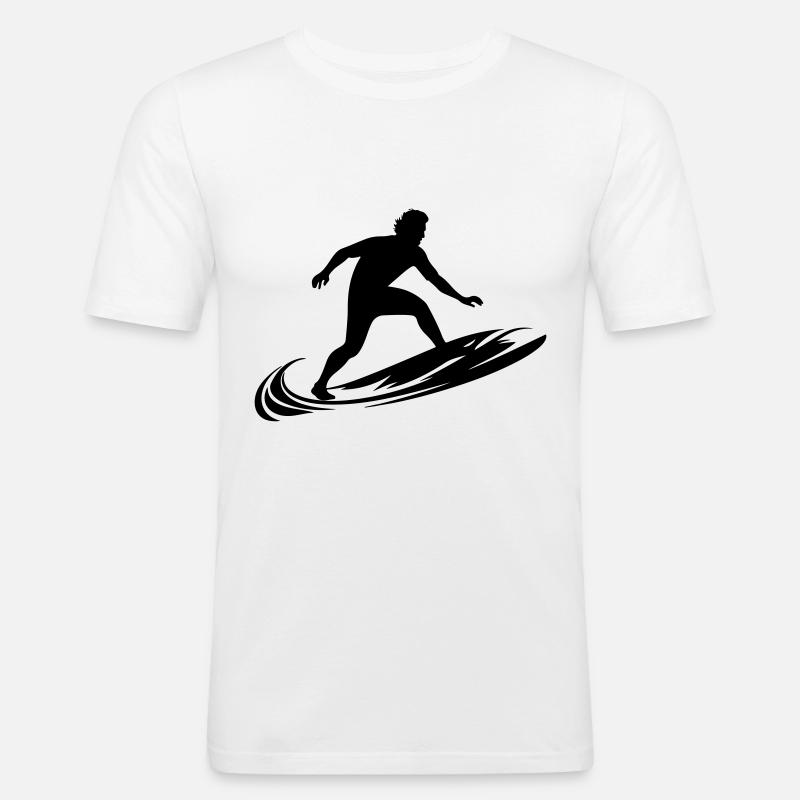 Surfer Mann Silhouette - Männer Slim Fit T-Shirt - Weiß