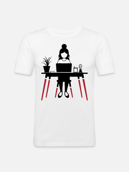 Learning Woman Computer Job - Men's Slim Fit T-Shirt - white