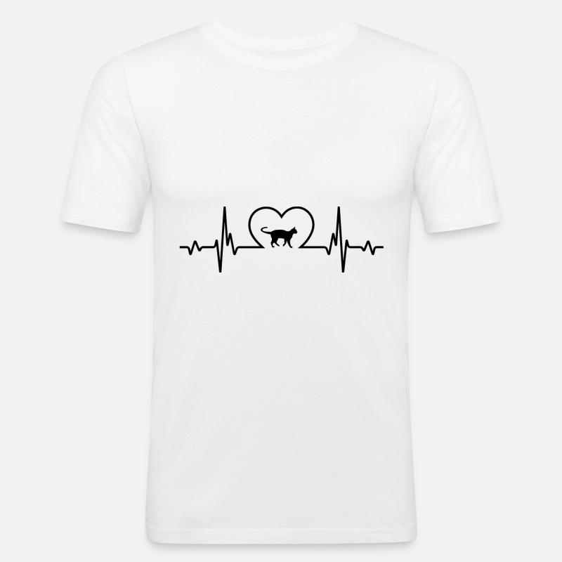 Herzschlagherz und Katze - (2) - Männer Slim Fit T-Shirt - Weiß