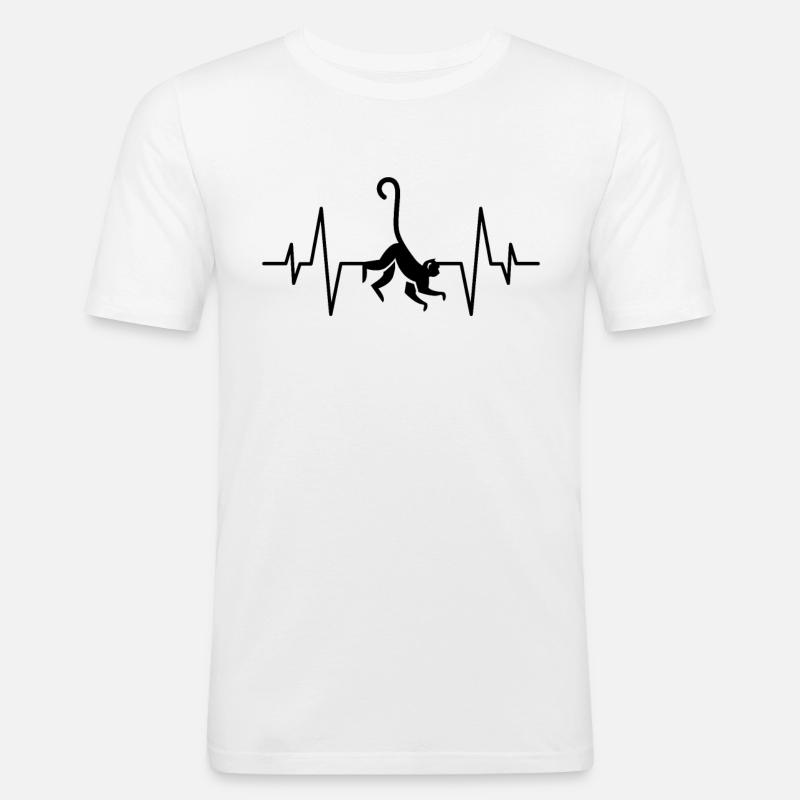 Affe monkey Herzschlag - Männer Slim Fit T-Shirt - Weiß