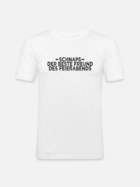 Schnaps Feierabend Spruch - Männer Slim Fit T-Shirt - Weiß