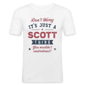 Es ist eine Scott-Sache - Männer Slim Fit T-Shirt - Weiß - Vorne - Nik (191cm)
