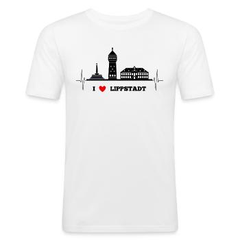 Skyline Lippstadt - Männer Slim Fit T-Shirt - Weiß - Vorne - Nik (191cm)