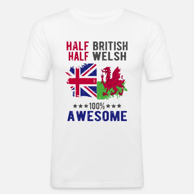 Halb Brite Halb Waliser - Männer Slim Fit T-Shirt - Weiß