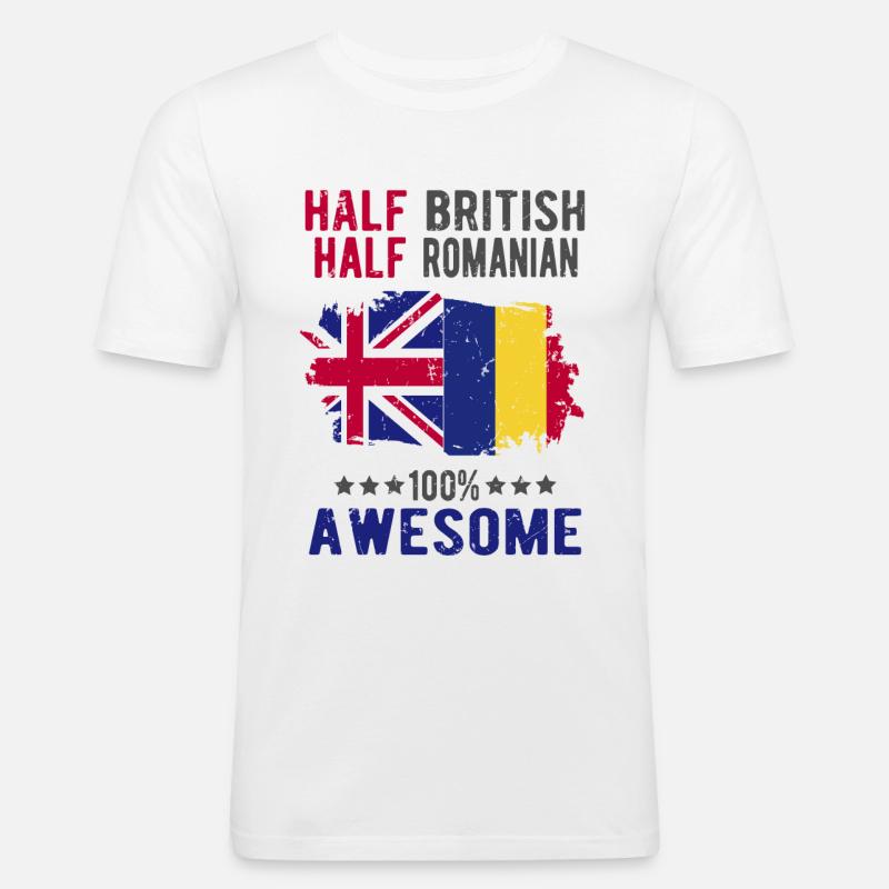 Halb Brite Halb Rumäne - Männer Slim Fit T-Shirt - Weiß