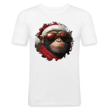 Weihnachtsmann Affe - Männer Slim Fit T-Shirt - Weiß - Vorne - Nik (191cm)