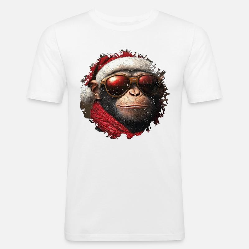 Weihnachtsmann Affe - Männer Slim Fit T-Shirt - Weiß