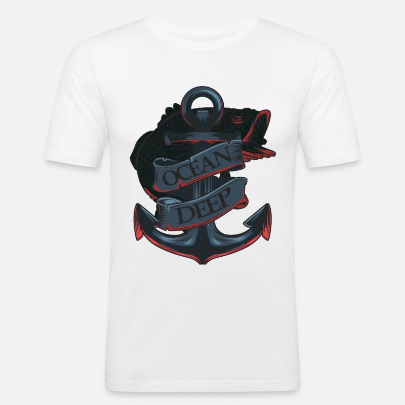 Ocean Deep Anker - Männer Slim Fit T-Shirt - Weiß