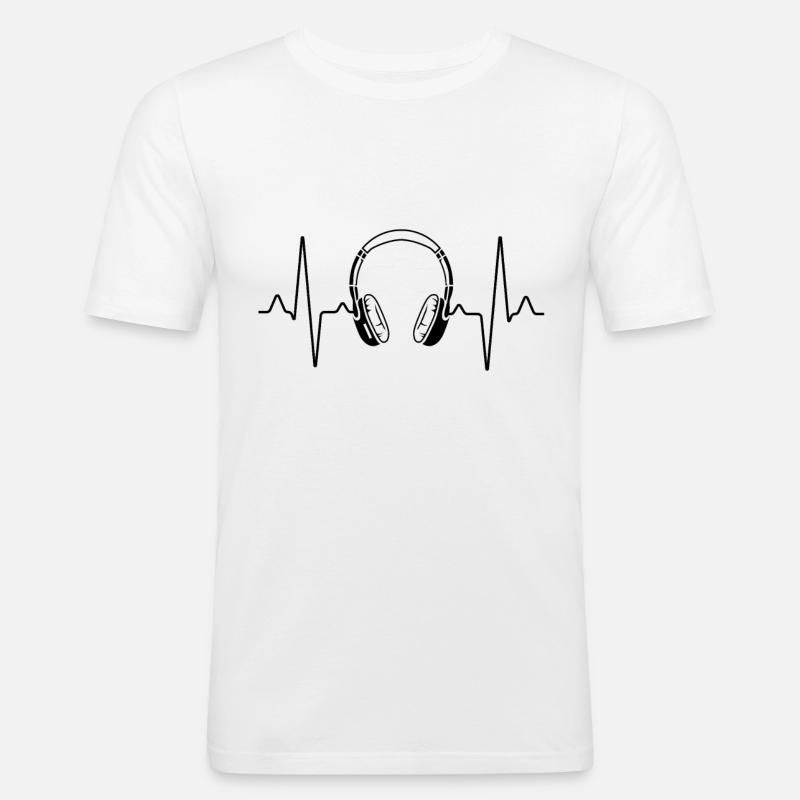 Kopfhörer Herzschlag - Männer Slim Fit T-Shirt - Weiß
