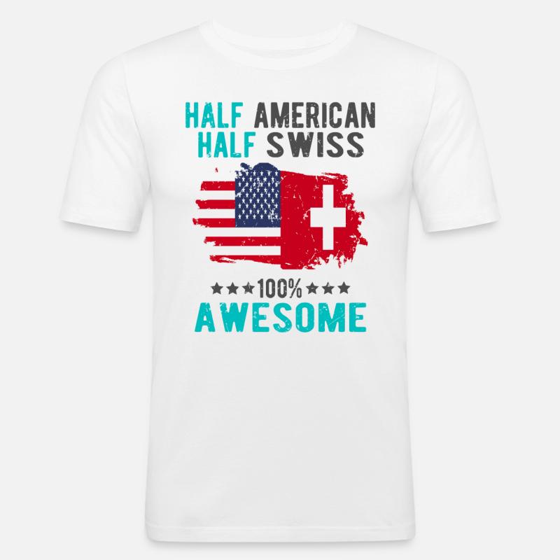 Halb Amerikaner Halb Schweizer - Männer Slim Fit T-Shirt - Weiß