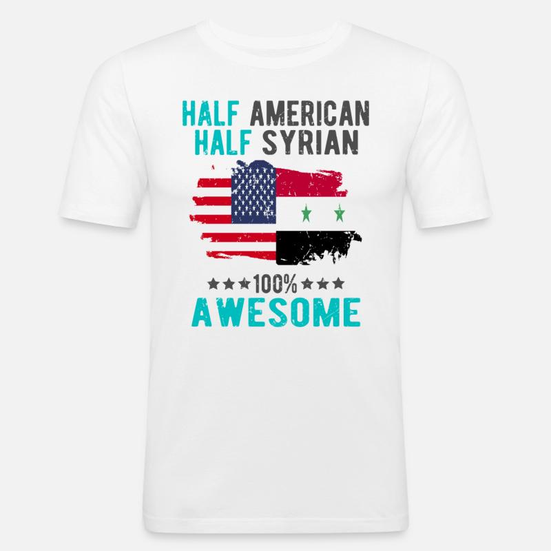 Halb Amerikaner Halb Syrier - Männer Slim Fit T-Shirt - Weiß
