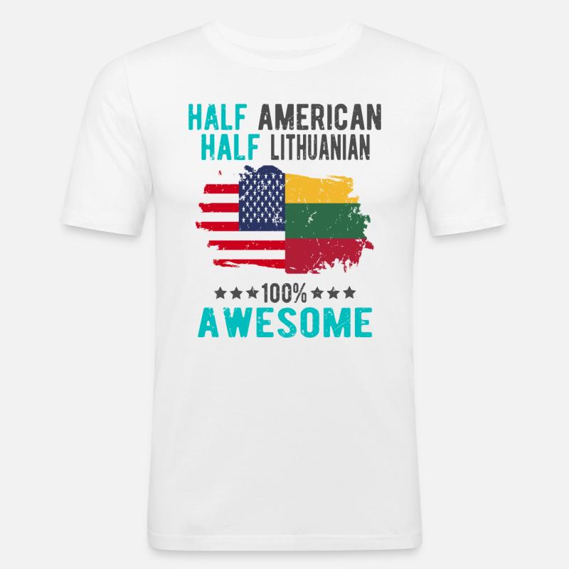 Halb Amerikaner Halb Litauer - Männer Slim Fit T-Shirt - Weiß
