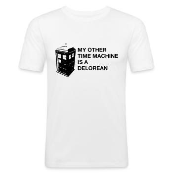 My other Timemachine is a Delorean - Männer Slim Fit T-Shirt - Weiß - Vorne - Nik (191cm)