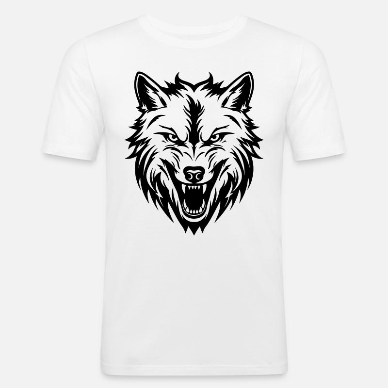 Wolf Kopf - Männer Slim Fit T-Shirt - Weiß