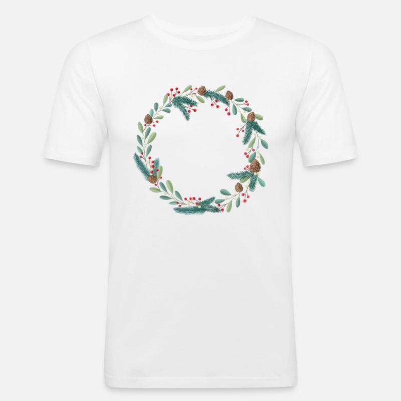 Weihnachtskranz, Adventkranz zum Personalisieren - Männer Slim Fit T-Shirt - Weiß