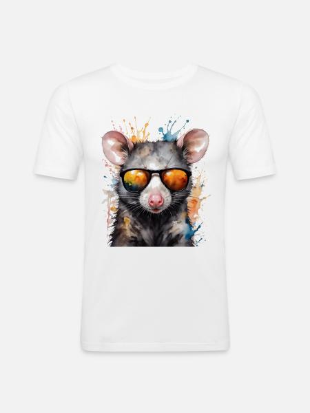 Opossum solbriller farverigt dyredesign print - Herre Slim Fit T-Shirt - hvid