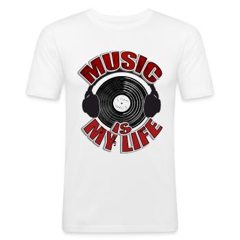 MUSIC is my life Headset - T-shirt près du corps Homme - blanc - Devant - Nik (191cm)