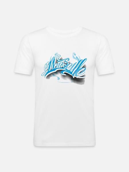 Marseille Tattoo - Männer Slim Fit T-Shirt - Weiß