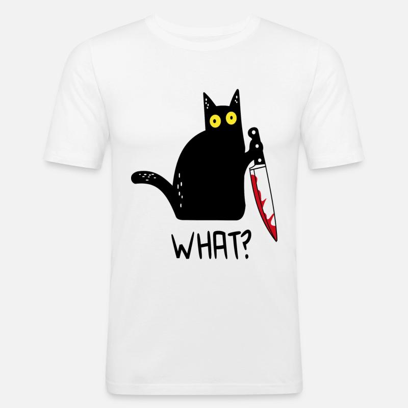 Schwarze Katze Was? - Männer Slim Fit T-Shirt - Weiß