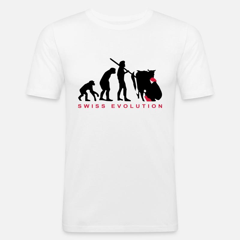 Evolution Bauer Schweiz - Männer Slim Fit T-Shirt - Weiß