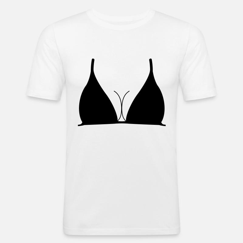 Breasts, upper part, bust size, cleavage, breast, - Men's Slim Fit T-Shirt - white