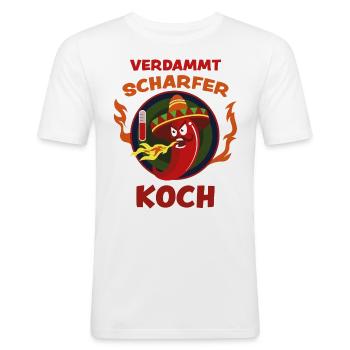 Scharfer Koch Lustig Spruch Chili Schärfe Geschenk - Männer Slim Fit T-Shirt - Weiß - Vorne - Nik (191cm)