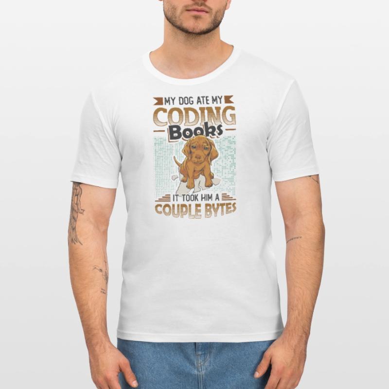 Dog Bytes Code Computer Joke Programmation T-shirt près du corps Homme
