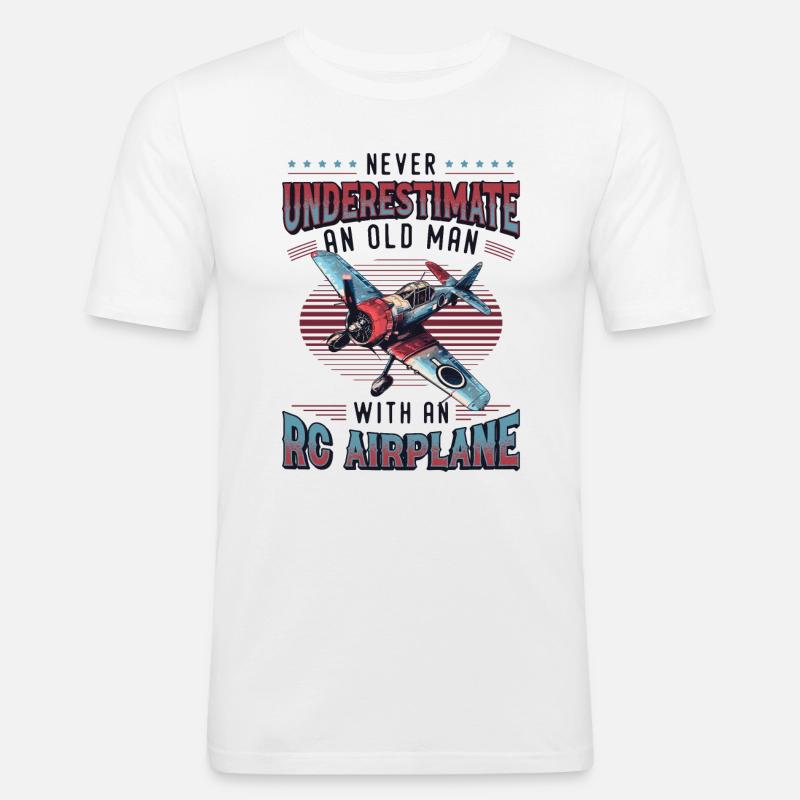 Alter Mann Mit Modellflugzeug - Männer Slim Fit T-Shirt - Weiß