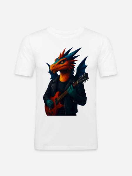 WPAP Style Animals - Dragon Guitarist - Men's Slim Fit T-Shirt - white