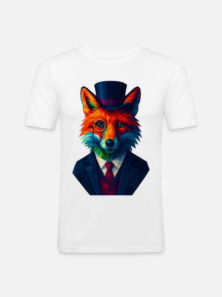 WPAP Stil Tiere - Fuchs eleganter Anzug Monokel - Männer Slim Fit T-Shirt - Weiß