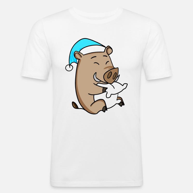 Cinghiale con cuscino e cuffia assonnata - Maglietta aderente da uomo - bianco