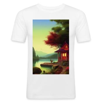 Charming lakeside cabin - Men's Slim Fit T-Shirt - white - Front - Nik (191cm)