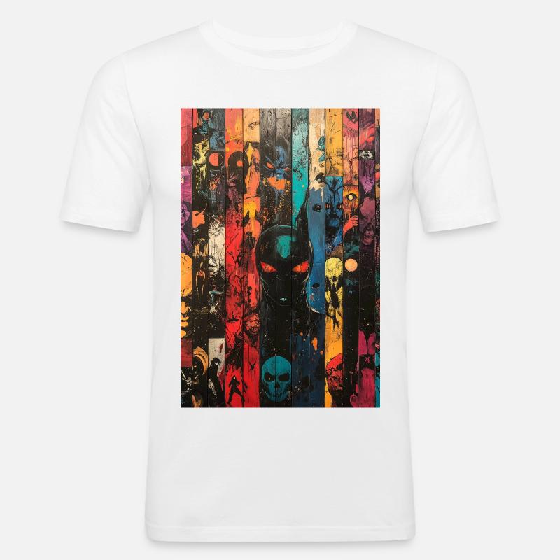 Farbige Schädel-Panel-Kunst - Männer Slim Fit T-Shirt - Weiß