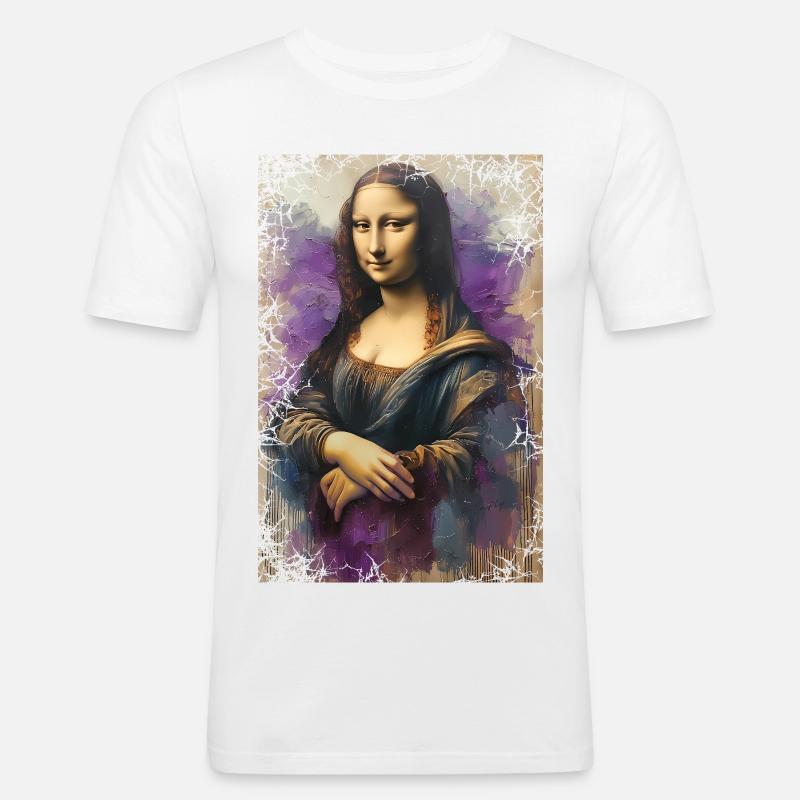 Mona Lisa w nowej odsłonie - olej na płótnie - Obcisła koszulka męska - biały