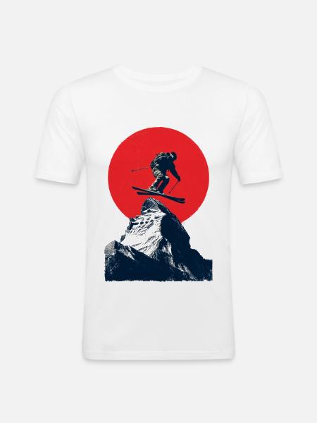 Skisprung über Felsgipfel - Männer Slim Fit T-Shirt - Weiß