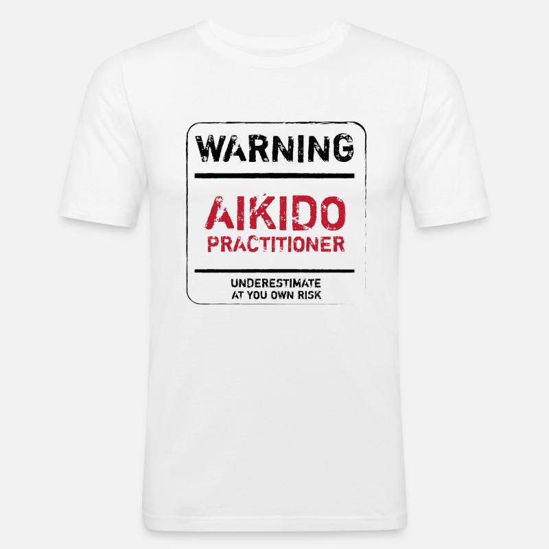 ADVARSEL AIKIDO PRACTITIONER - AIKIDO T-Shirt - Herre Slim Fit T-Shirt - hvid