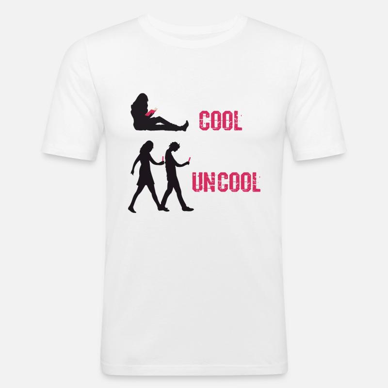 Buch cool, Smartphone uncool - Männer Slim Fit T-Shirt - Weiß
