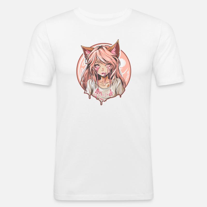 Cooles Anime-Fuchs-Mädchen - Männer Slim Fit T-Shirt - Weiß