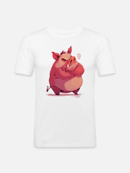 Angry and offended pig - Men's Slim Fit T-Shirt - white