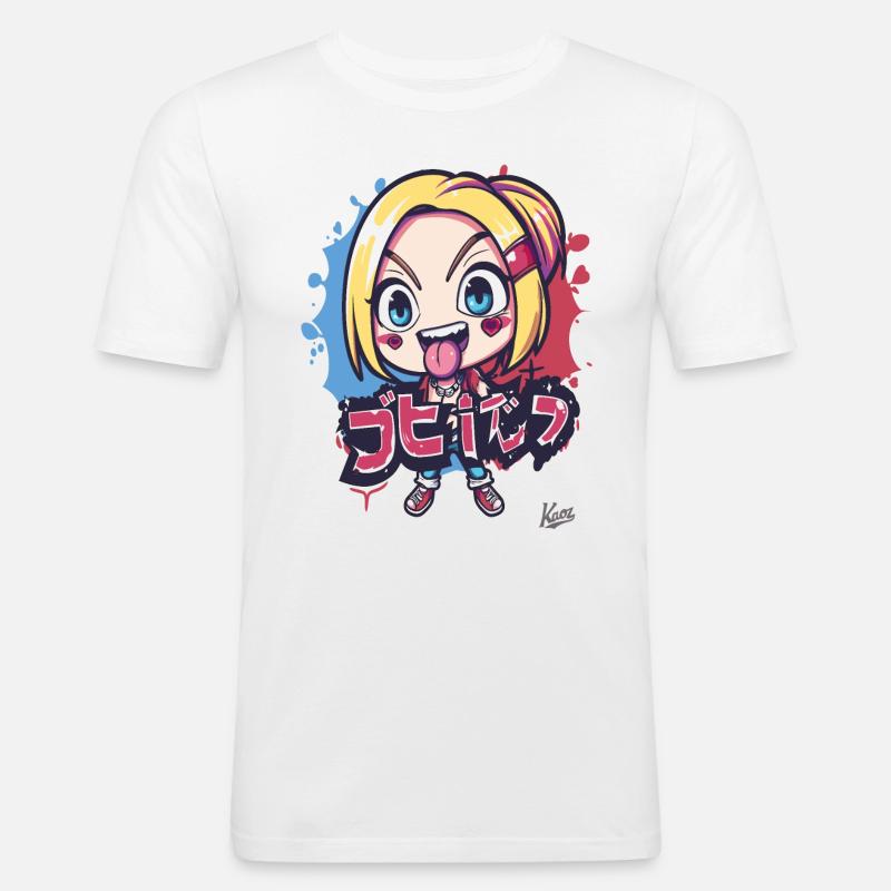 Chibi Freches Cartoon-Mädchen - Männer Slim Fit T-Shirt - Weiß